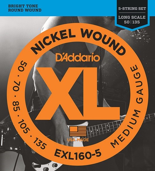 Струны для 5-струнной бас-гитары 5-string Long Medium 50-135 D`Addario EXL160-5 XL NICKEL WOUND