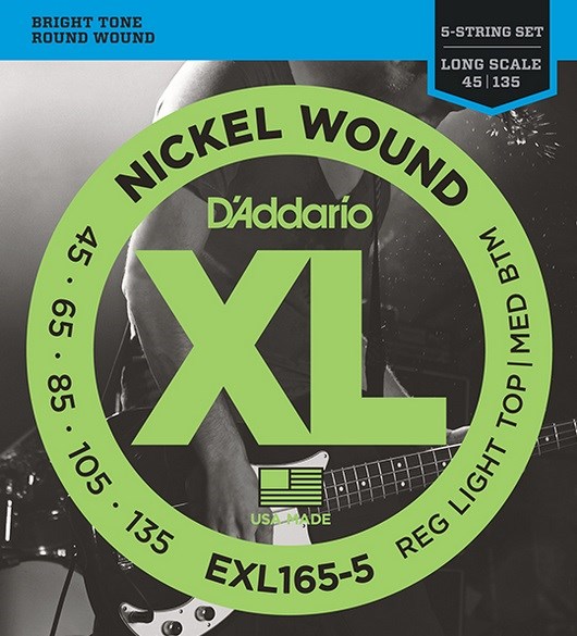 Струны для 5-струнной бас-гитары 5-string Long RLTMB 45-135 D`Addario EXL165-5 XL NICKEL WOUND