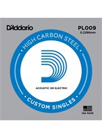 Отдельная 1-ая струна для акустической гитары, 009, D`Addario PL009 PLAIN STEEL 0433